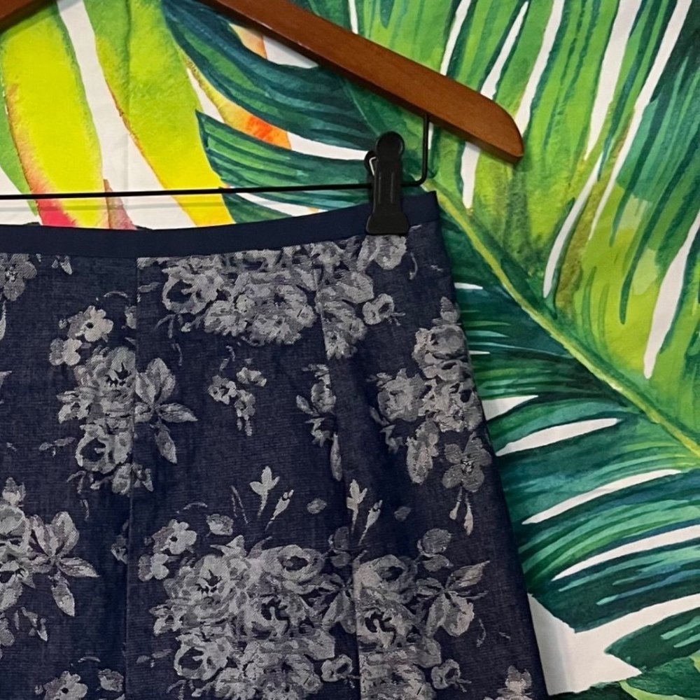 Gap A-Line 4 Denim Floral Print High Rise Preppy School Office Teacher Skirt